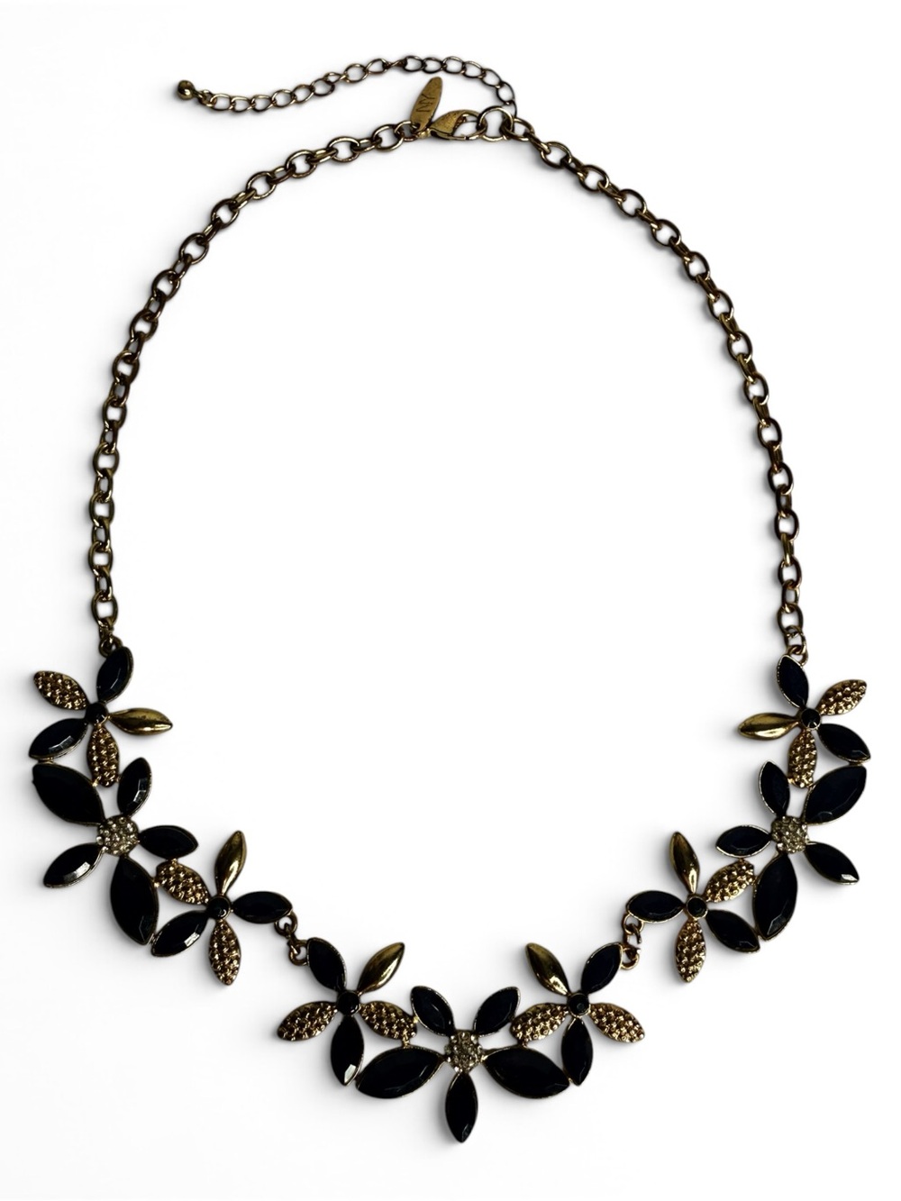 New York & Co. Gold‑Tone Floral Statement Necklace – Navy & Clear Rhinestones - Picture 7 of 14